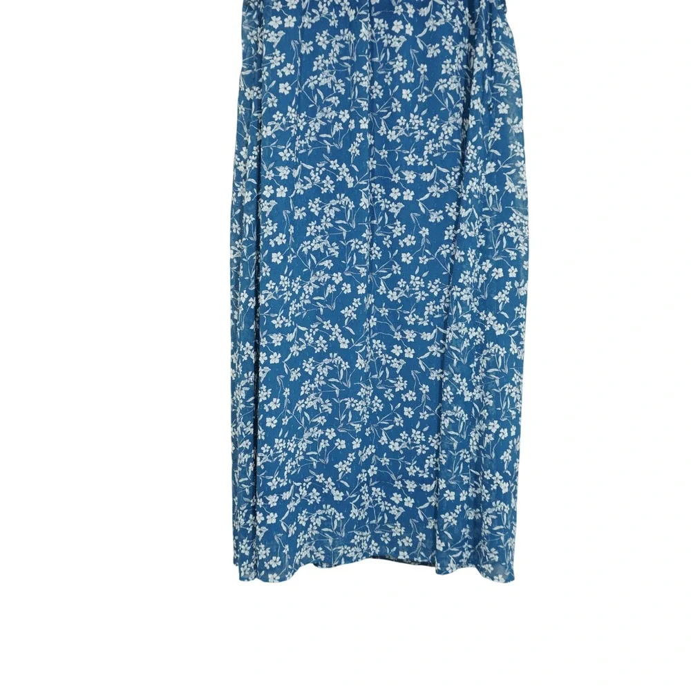 Banana Republic Size 6 TALL Blue Floral Ruffle Neck Midi Dress Sleeveless Flowy